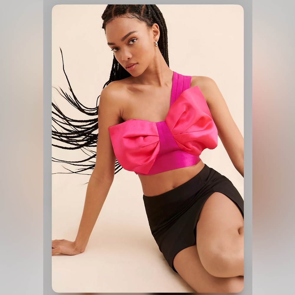 Anthropologie One-Shoulder Pink Bow Top - Audette
